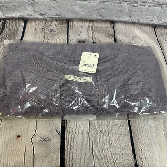 Free People Knit Anyway Wrap Tee Shirt Relaxed Slouchy Fallen Fig Purple L NWT - Picture 7 of 7